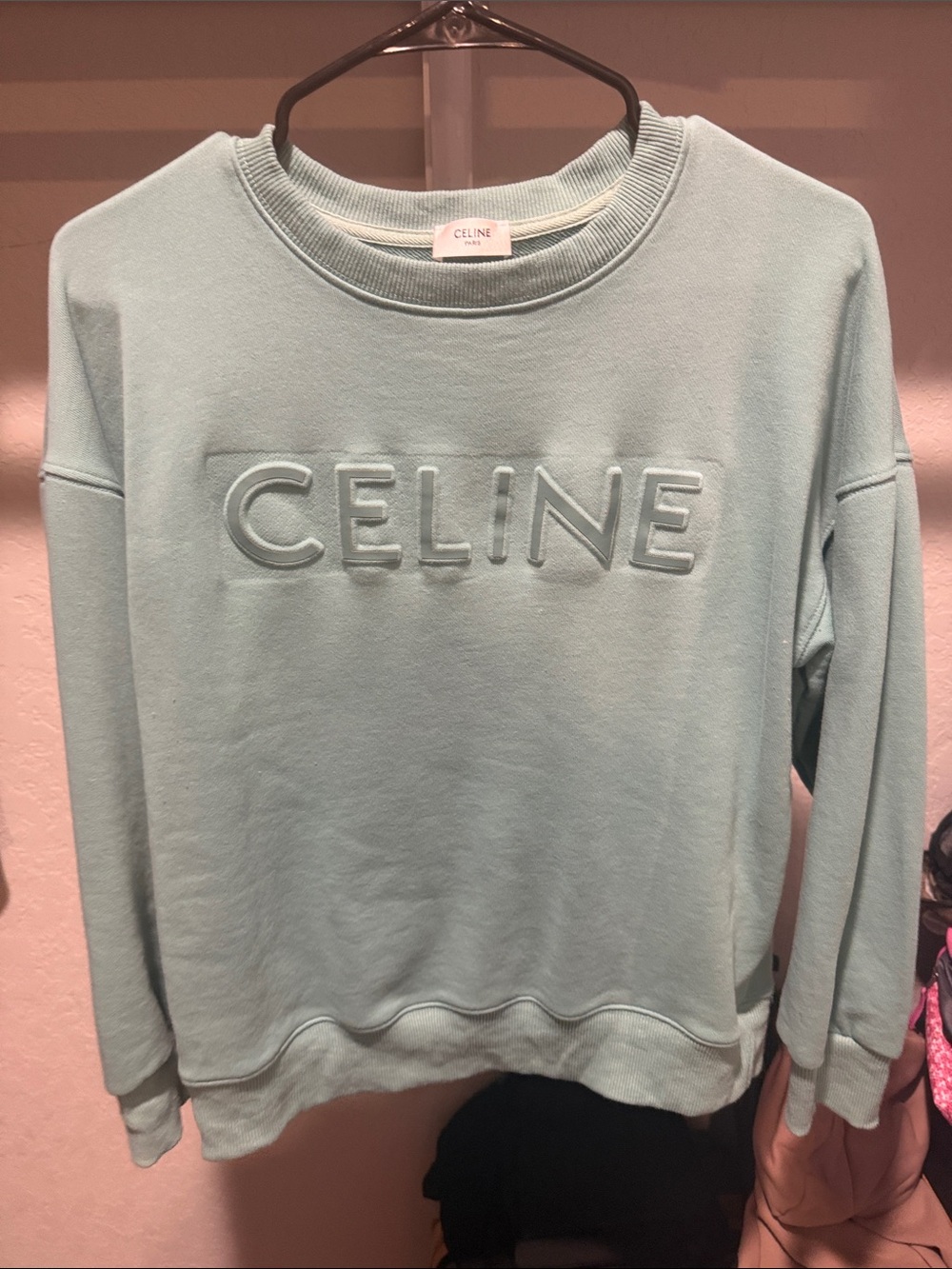Celine Mint Embossed Logo Sweatshirt Mens Small